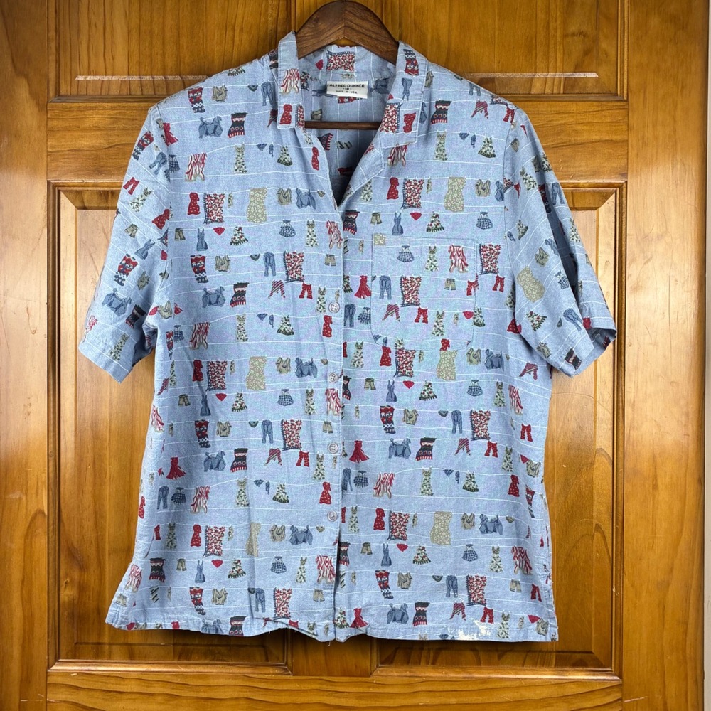 Alfred Dunner Vintage 90s Laundry Line Print Button Up Shirt Sz 18 Cottagecore